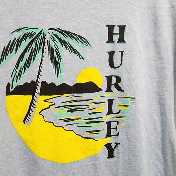 Hurley NWOT bleach dyed sides palm tree graphic cap sleeve t-shirt junior size L - Picture 3 of 6